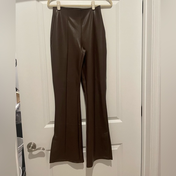 Abercrombie Brown Vegan Leather Split Hem Pants - Picture 2 of 2